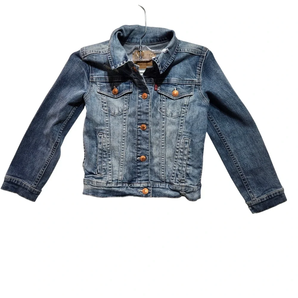 Levi's Denim Jacket Size 6X Blue Distressed Medium Wash #1288